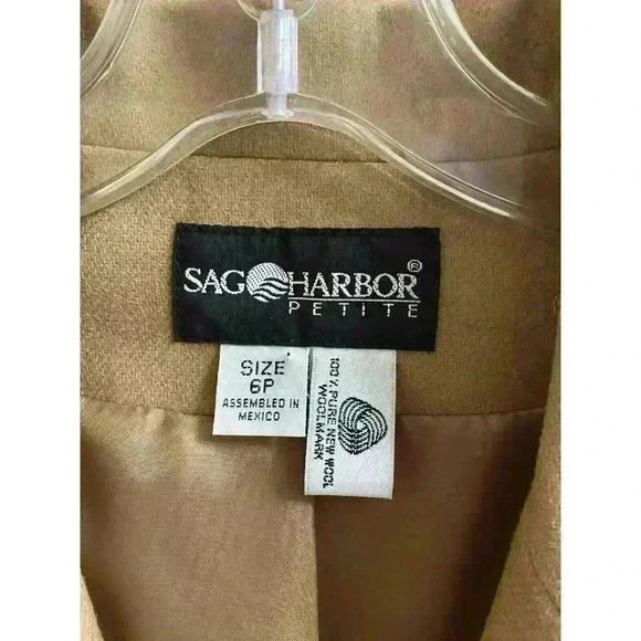 Vintage Sag Harbor 100% Wool Tan Blazer Jacket Women's Size 6 Petite Button - Picture 2 of 10